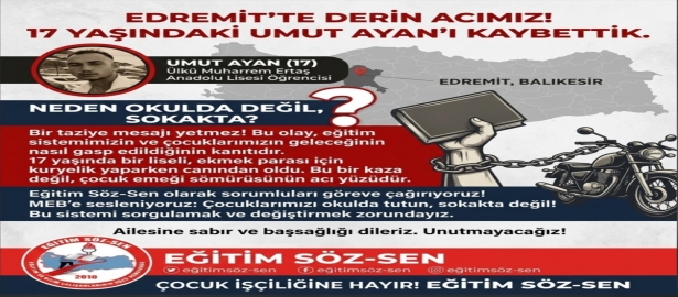EDREMİT'TE KURYELİK YAPAN LİSE ÖĞRENCİSİ HAYATINI KAYBETTİ!